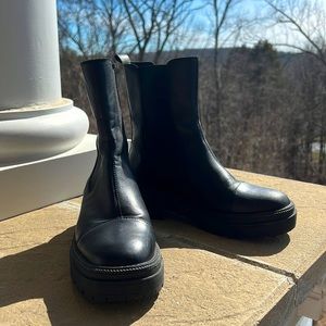 Black Midcalf Lug Sole Leather Boots
